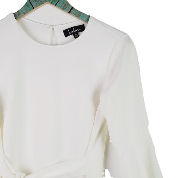 Lulu’s Last Love Song White Tie Waist Shift Dress w/ Bell Sleeves, Sz XS - Picture 5 of 11